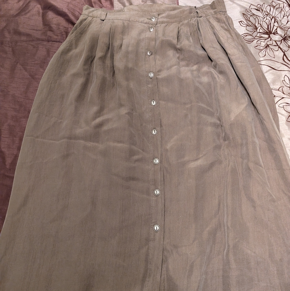 Green Silk Button-Down Skirt - Picture 1 of 7